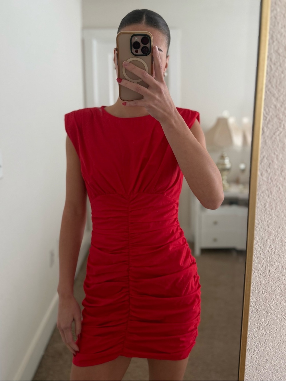 Zara Red Ruched Mini Dress